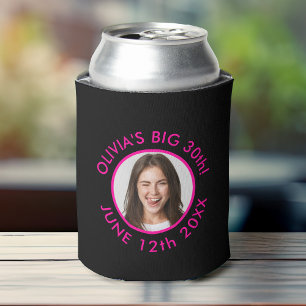 Fun Custom 30th Portrait 2 Photo Birthday Party Can Cooler
