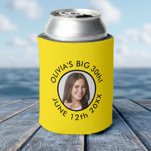 Fun Custom 30th Portrait 2 Photo Birthday Party Can Cooler