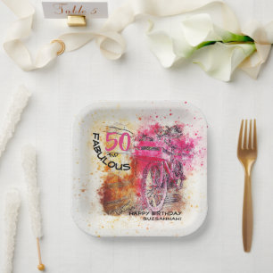 Fun Custom Aged Birthday Vintage Girly Bicycle Paper Plate