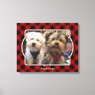 Fun Custom Christmas Red & Black Plaid Photo Frame Canvas Print