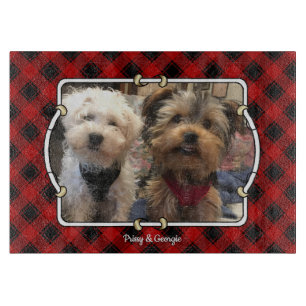 Fun Custom Christmas Red & Black Plaid Photo Frame Cutting Board