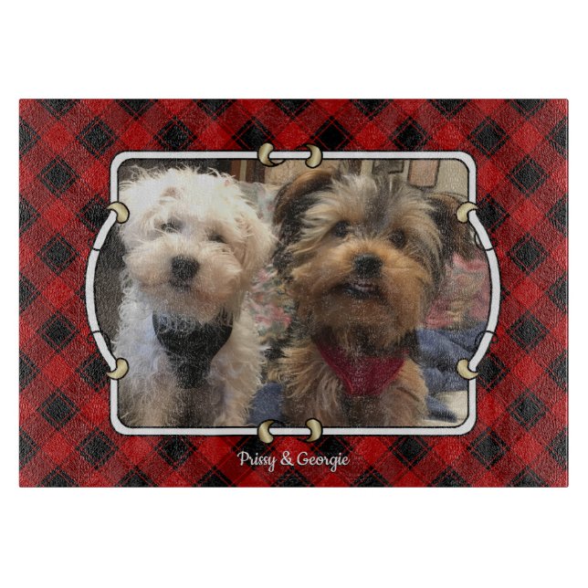 Fun Custom Christmas Red & Black Plaid Photo Frame Cutting Board (Front)