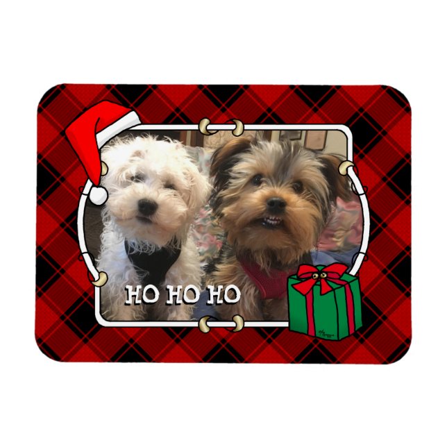 Fun Custom Christmas Red & Black Plaid Photo Frame Magnet (Horizontal)