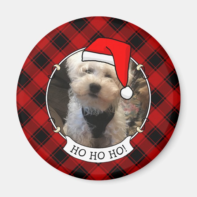 Fun Custom Christmas Red & Black Plaid Photo Frame Magnet (Front)