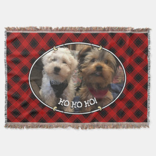 Fun Custom Christmas Red & Black Plaid Photo Frame Throw Blanket