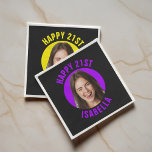 Fun Custom Cute Face Photo Happy 21st Birthday Napkin<br><div class="desc">Celebrate their first legal cheers with black 21st birthday napkins featuring a custom photo, bright circular frame, and clean modern name text beneath. The sleek black backdrop makes the picture and colour pop, giving your bar setup, dessert table, and charcuterie spread a polished, Instagram‑ready vibe. Personalise the design with any...</div>
