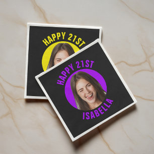 Fun Custom Cute Face Photo Happy 21st Birthday Napkin