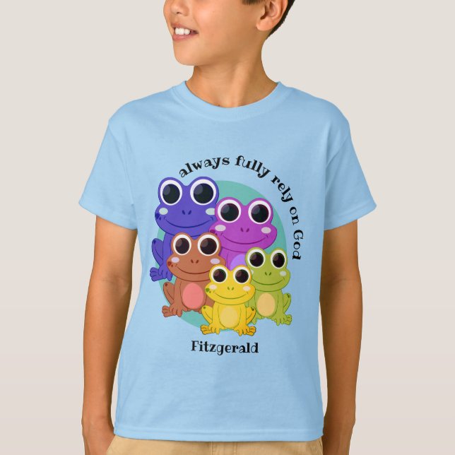 Fun Custom FULLY RELY ON GOD Frog Christian Boys T-Shirt (Front)