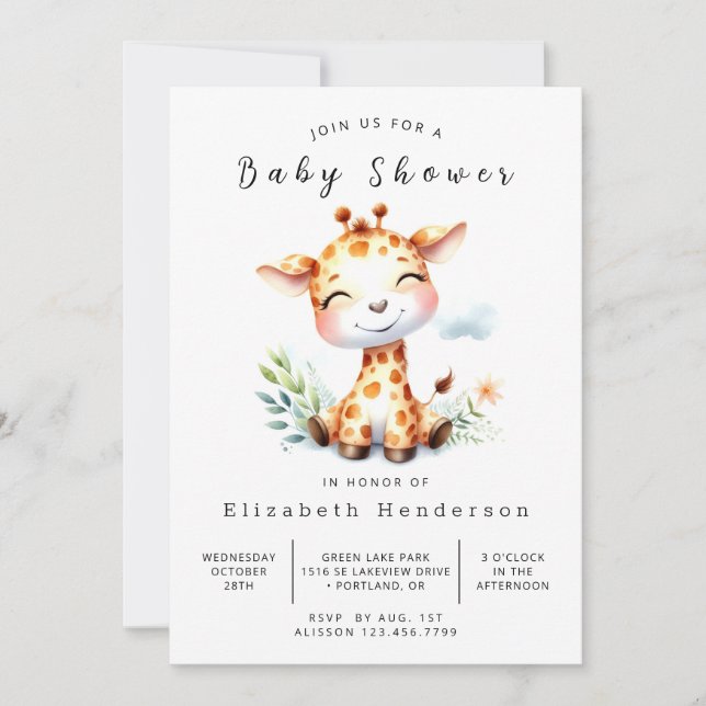 Fun Custom Giraffe Baby Shower Invitation (Front)
