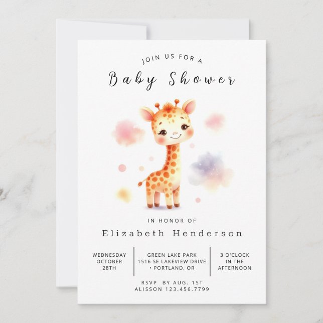  Fun Custom Giraffe Baby Shower Invitation (Front)