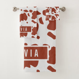 Fun Custom Name Ayrshire Cow Animal Print Pattern Bath Towel Set