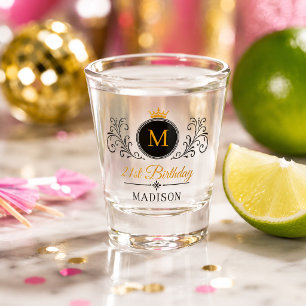 Fun Custom Name Crown Crest Monogram Birthday Shot Glass