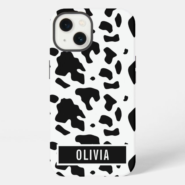 Fun Custom Name Holstein Cow Animal Print Pattern iPhone Case (Back)