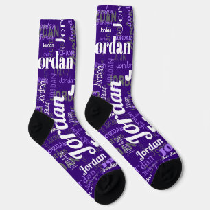 Fun Custom Name Purple White for Men Socks