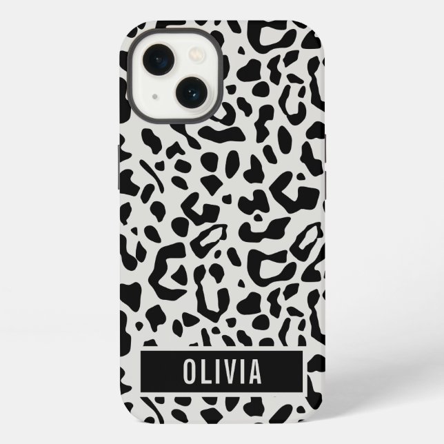 Fun Custom Name Snow Leopard Animal Print Pattern iPhone Case (Back)