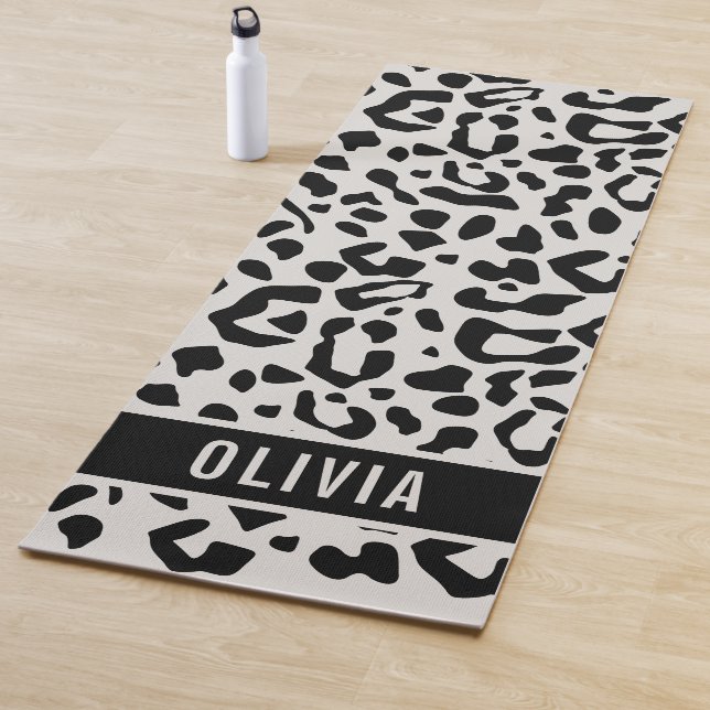Fun Custom Name Snow Leopard Animal Print Pattern Yoga Mat (In Situ)