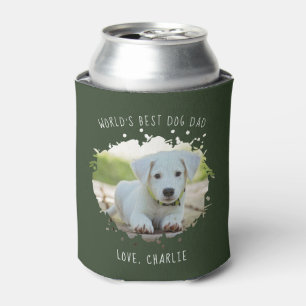 Fun Custom Pet Photo Splash Best Dog Dad Green Can Cooler