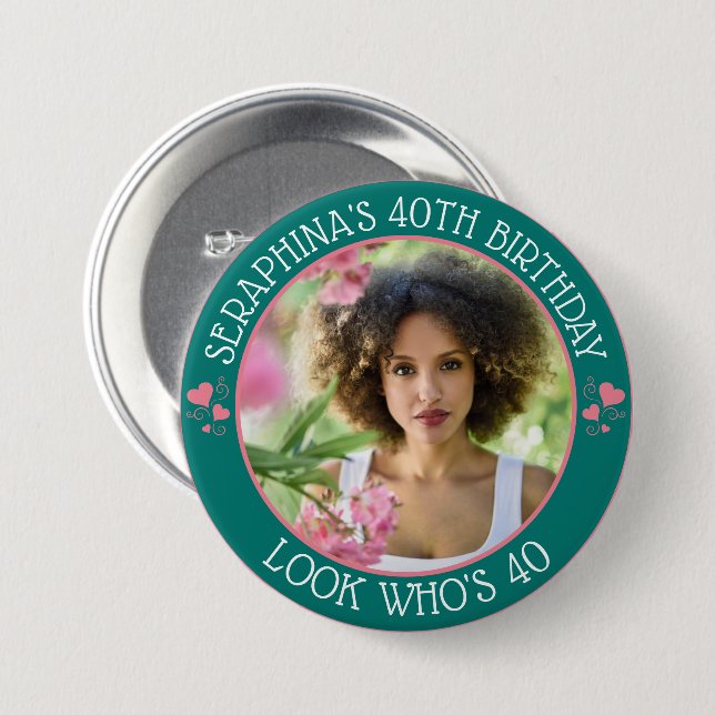 Fun Custom Photo 40th Birthday Party Favour 7.5 Cm Round Badge (Front & Back)