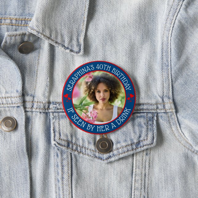 Fun Custom Photo 40th Birthday Party Favour 7.5 Cm Round Badge (In Situ)