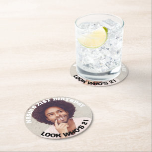 Fun Custom Photo Birthday Party Favour Round Paper Coaster