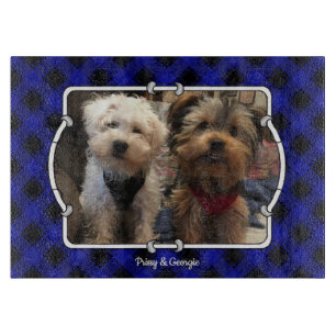 Fun Custom Photo Frame Classic Blue & Black Plaid Cutting Board