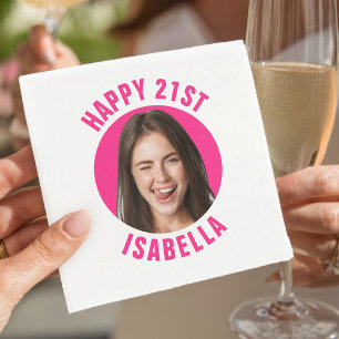 Fun Custom Photo Happy 21st Birthday Napkin