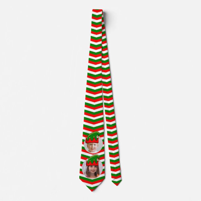 fun custom  Xmas elf hat photo in hole Tie (Front)