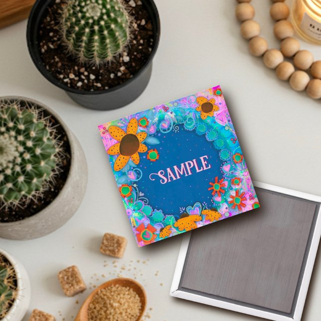 Fun Custom Yellow Flowers Blue Inspirivity Magnet (Creator Uploaded)