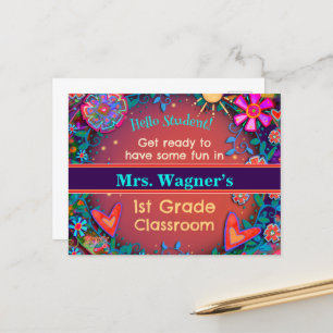 Fun Customised Welcome Back To School Floral Heart Holiday Postcard