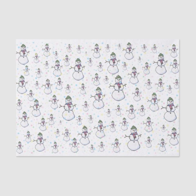 Fun, Cute, and COlorful Snowmen and Snowflakes Tissue Paper (Front)