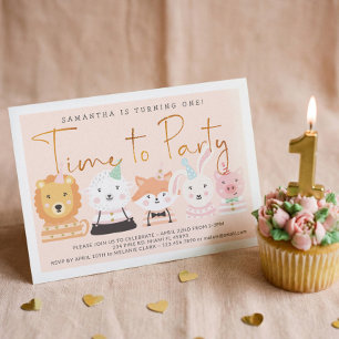 Fun Cute Baby Party Animals Birthday Invitation