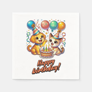 Fun & Cute Birthday Puppy & Kitten Party Napkin