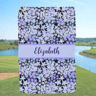Fun Cute blue and black floral custom name ladies Golf Towel