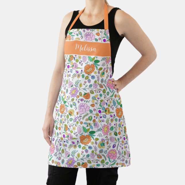 Fun Cute Botanical Colourful Floral Monogram Apron (Insitu)