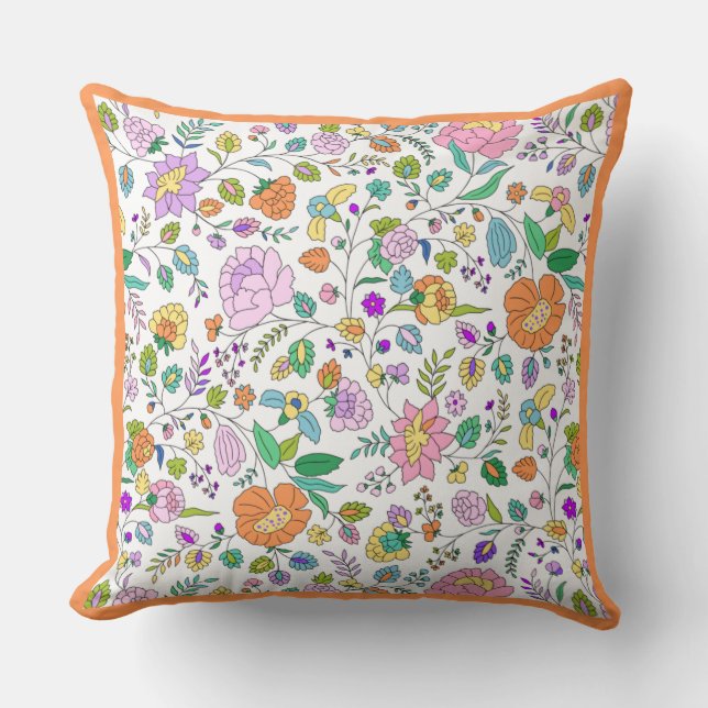 Fun Cute Botanical Colourful Floral Monogram Cushion (Front)