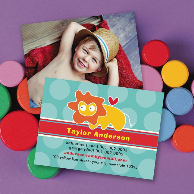 Fun Cute Cartoon Lion Colourful Kid's Profile Phot Calling Card (Creator Uploaded)