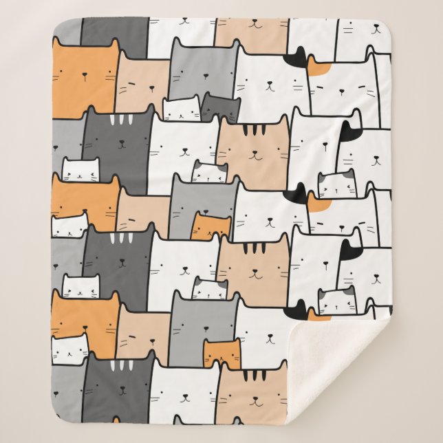  Fun Cute Cat Kitten Pet Animals Cartoon Art Sherpa Blanket (Front)