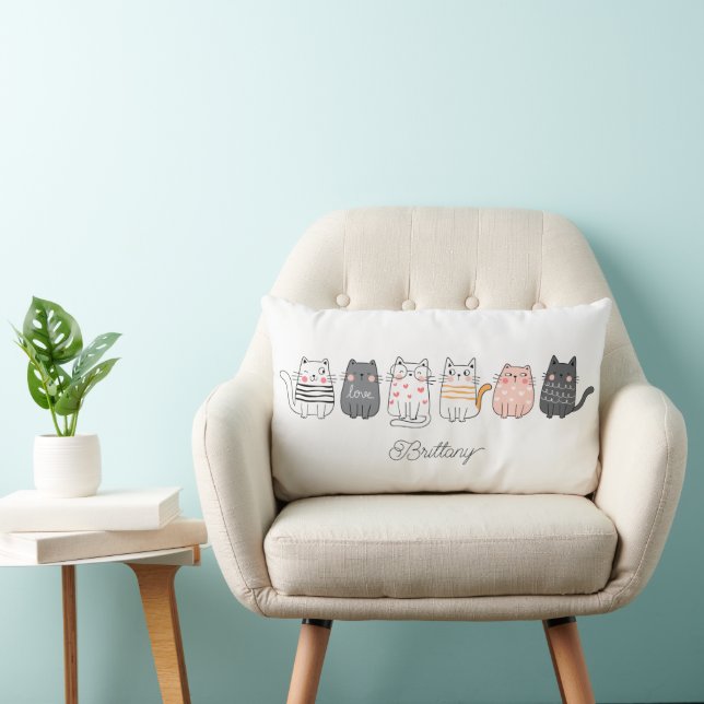 Fun Cute Cats Crazy Cat Lady Name Lumbar Cushion (Chair)