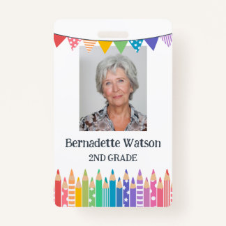 Fun Cute Coloured Pencils School Teacher ID ID Badge