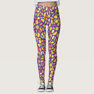 Fun Cute Colourful Fruit Slices Purple Watercolor Leggings