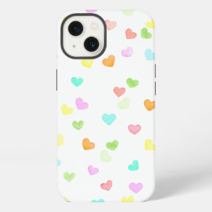 Fun cute colourful hearts happy watercolor iPhone 13 case