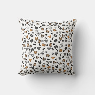 Fun Cute Dog Breeds with Bones and Paw Prints Cushion