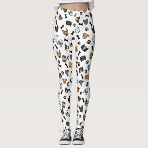 Fun Cute Dog Breeds with Bones and Paw Prints Leggings