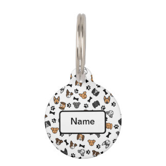 Fun Cute Dog Breeds with Bones and Paw Prints Pet Tag