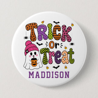 Fun Cute Ghost Custom Name Kids Halloween 7.5 Cm Round Badge