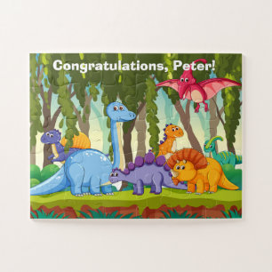 Fun cute illustration of dinosaurs in a jungle, jigsaw puzzle