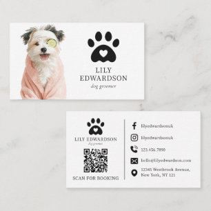 Fun Cute Illustration Pet Dog Groomer QR Code Business Card