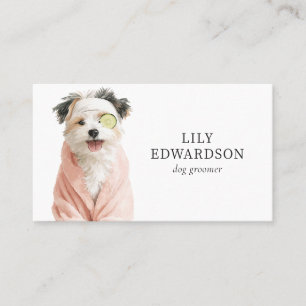 Fun Cute Illustration Pet Dog Groomer Socials Business Card