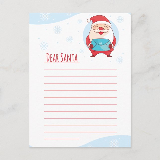 Fun Cute Letter to Dear Santa Claus lined template (Front)