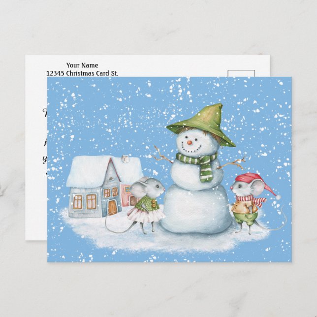 Fun Cute Merry Christmas Snowman Holiday Postcard (Front/Back)
